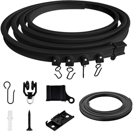 Riel flexible de cortina de techo de 5 m, riel de cortina curvado con ruedas silenciosas, ideal para ventanas de ducha, riel de cortina, riel de cortina para caravanas, esquina de ducha, privacidad y