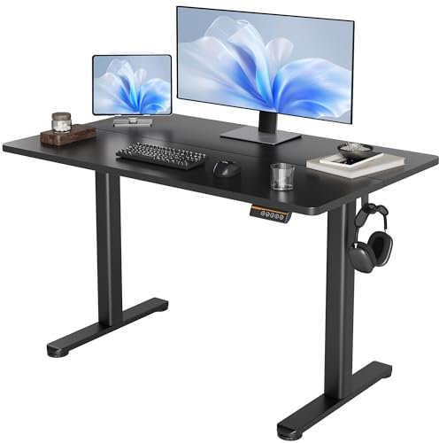 Claiks Höhenverstellbarer Schreibtisch 120x60cm, Schreibtisch Höhenverstellbar Elektrisch, Steh-Sitz Tisch mit 2 Haken und 3 Memory-Funktion, Stehpult Verstellbarer Computertisch,Standing Desk,Schwarz