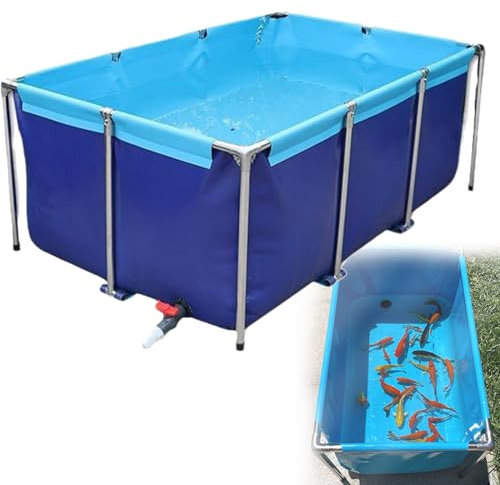 Laghetto per pesci portatile in PVC - Serbatoio pieghevole per acqua con telaio in acciaio per koi e pesci colorati, piscina rialzata con valvola di scarico, 120 x 80 x 50 cm