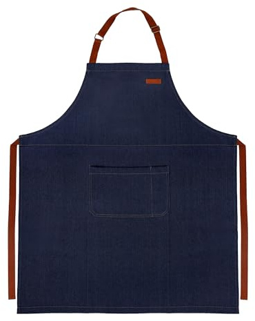 Jesustree Denim Lavoro Grembiule di Jeans con Tasca, Grembiuli da Cucina Regolabile Chef Donna Uomo Per Coffee Cucina,Ristorazione,Barista, Gardening,Blu