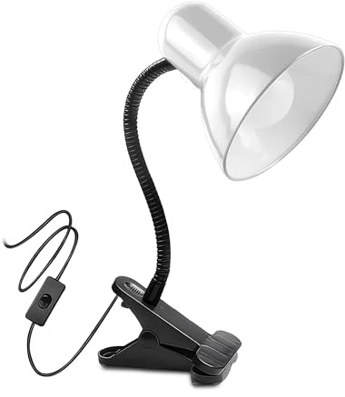 TEK ONE Tecnologia Lampada da Tavolo con Morsetto Orientabile – Portalampada E27, Design Flessibile, Cavo 115 cm, Attacco a Clip, Ideale per Studio, Camera, Ufficio (Bianco)