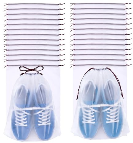 Sacchetti per Scarpe, 26 Pezzi Borsa Porta Scarpe da Viaggio, Impermeabile, Trasparenti Copriscarpe Antipolvere, 40x30 cm con Coulisse, Borsa per Scarpe per Uso Quotidiano e da Viaggio