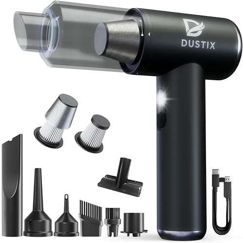 DUSTIX Car Vacuum Cordless Handheld Vacuum Cleaner Mini Portable Car Vacuum Brushless Motor Rechargeable Type C Blower Inflator Deflator Car Cleaning Kit (DX-1 Pro)