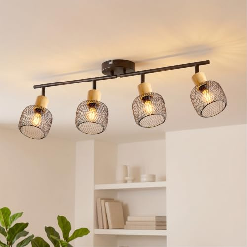 ANWIO Lámpara de Techo 4 Focos Orientables E14, Lampara Cocina Techo, Focos Led Interior Techo Negro, Moderno Plafón LED Para Interiores Giratorio para Dormitorio Cocina Pasillo Comedor,Sin Bombilla