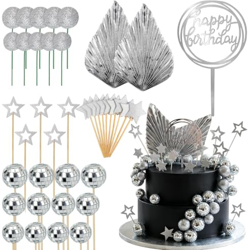 SJUNJIE 40 Pezzi Decorazione per Torte con Palline da Discoteca