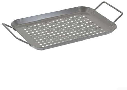 Durashmall Sartén para parrilla sin barbacoa, 34,5 cm x 18,5 cm, mango de acero inoxidable, bandeja de asado de acero al carbono para verduras, pescado, camarones para parrillas eléctricas de gas