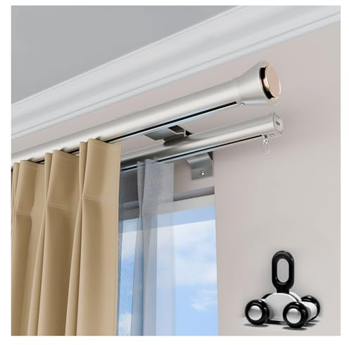 Dubbel väggstång, tung-Du aluminiumdraperistång, 230 cm/7,5 fot glidande stång med 4-hjuls remskiva, slish champagne h för romerska es och draperier
