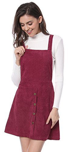 Allegra K Damen Latzkleider A Linie Knopfdekor Reißverschluss Hosenträger Cord Latzkleid Kleid Burgundy M