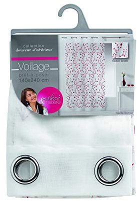 douceur d'Intérieur PANNELLO CON OCCHIELLI 140 x 240 CM VELA SABBIA BRODA PICCOLO FIORE BIANCO/ROSSO