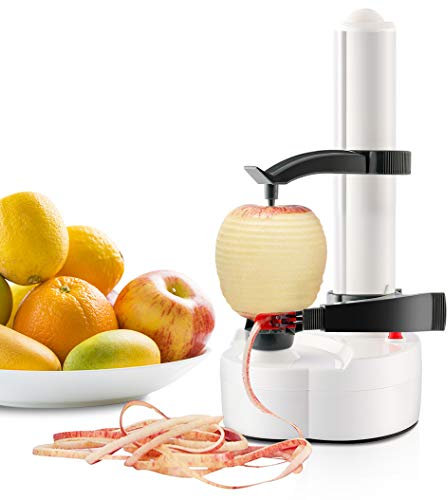 TOPCHANCES Électrique Éplucheur De Pommes De Terre Multifonctionnel Automatique en Acier Inoxydable Rotatif Fruits Légumes Cutter Cuisine Peeling Outil pour Fruits Légumes (Blanc)