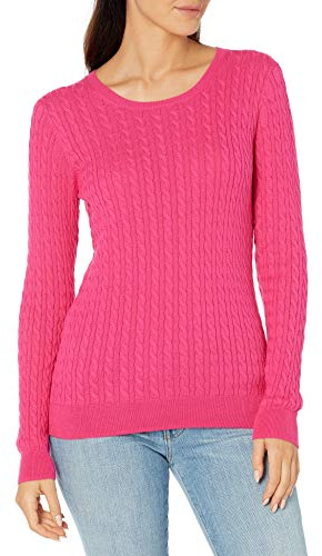 Amazon Essentials Pull Torsadé Léger À Col Rond Et Manches Longues (Disponible en Grande Taille) Femme, Rose Vif, XXL