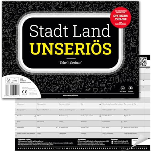 Take It Serious - Stadt Land Unseriös. Das Stadt Land Fluss Partyspiel. Mit 72 lustigen Kategorien. Partyspaß für Jugendliche und Erwachsene. 50 Seiten im DIN-A4 Block.