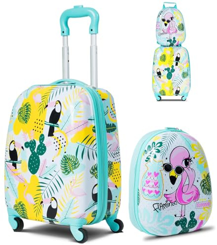 RELAX4LIFE Juego de 2 Maletas para Niños con 4 Ruedas Giratorias, Maleta de Viaje Infantil con Mango Ajustable, Doble Cremallera y Película de PC, Regalo para Niños (Modelo 10)
