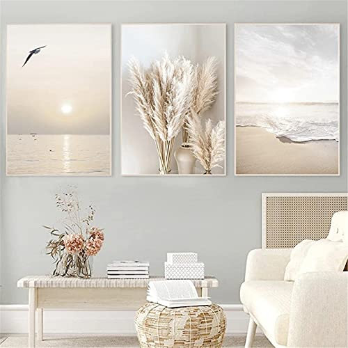 SWECOMZE 3er Poster Set Wohnzimmer - Bilder Deko Schlafzimmer - Sonnenuntergang Strand Stilvolle Wandbilder - ohne Bilderrahmen (50 x 70 cm)