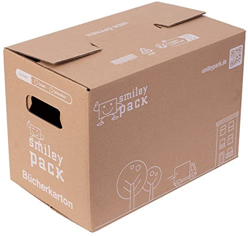 smiley pack 50 Stück Umzugskartons Bücherkarton Aktenkarton Archivkarton 500 x 300 x 350 mm bis 40 kg (Zweiwellig) stabil Profi groß stark Umzugskiste günstig Stapelbar – Sets von 5 bis 240 Stück