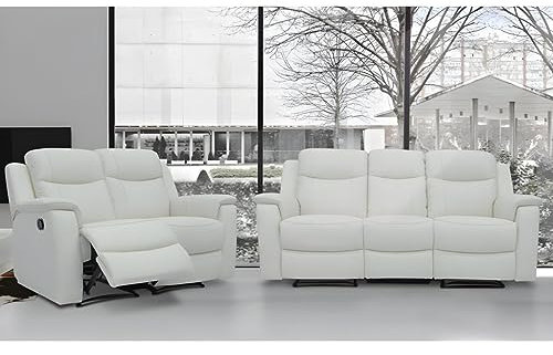 Vente-unique-Ledergarnitur Relax 3+2 - Elfenbeinfarben - Evasion