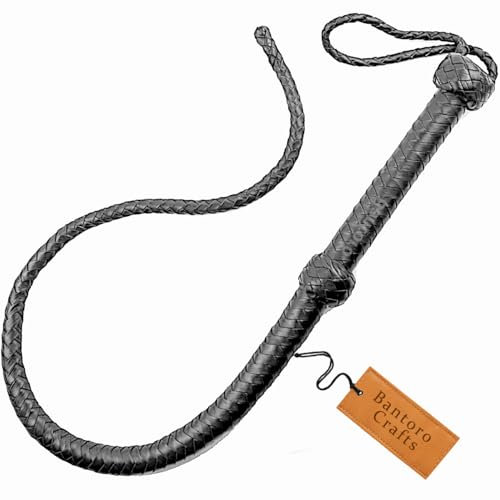 Bantoro Crafts Flogger/Bullpeitsche aus echtem Rindsleder, 8 Zöpfe, 0,90 m lang, mit Paddel auf der Oberseite, geflochtene Peitsche