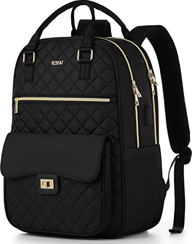 RJEU Zaino da Viaggio,Zaino Donna,Borsa Porta PC 17,3 Pollici per Lavoro Universita Ufficio Sportivo Business Scuola Borsa Insegnante per Laptop Computer,Nero