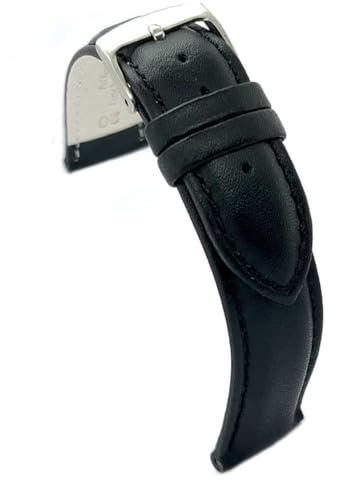 diloy Cinturino in pelle per orologio classico – Pelle bovina liscia cucita, bombata, fibbia in acciaio – Misure 8mm, 10mm, 12mm, 14mm, 16mm, 18mm, 19mm, 20mm, 22mm, 24mm 302 Nero 22mm