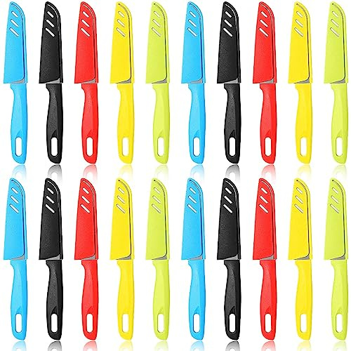Lothee 50 Pcs Paring Knife Bulk, 5 Colors Fruit Vegetable Stainless Steel Kitchen Ultra Sharp Knife with Plastic Handle for Chef Cutting Peeling Cooking, 3.94 Inches Blades