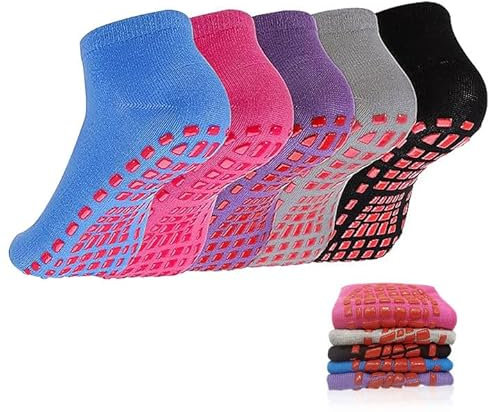 EUPSIIU 5 Paar Rutschfeste Yoga-Socken für Frauen Damen Pilates Socken Ballettsocken Stoppersocken Yoga Antirutschsocken für Ballet, Aerobic, Fitness-Training, Pilates, Yoga (5 Farben)