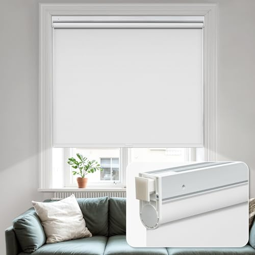MiLin No Tools No Drill Cordless Roller Shades 100% Blackout Roller Windows Shades Thermal Insulated Reduce Noise Privacy Window Roller Blinds for Home and Office - White Custom Size