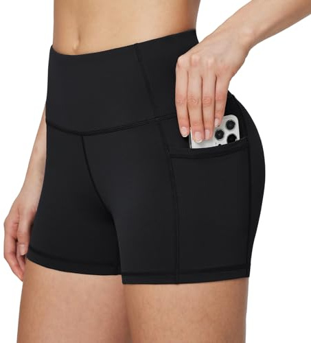 baleaf Pantalones Cortos de Ciclismo Mujer Pantalones Cortos de Verano Pantalones Cortos de Yoga Running con Bolsillo para el móvil Leggings Deportivos Cintura Alta Negro XL