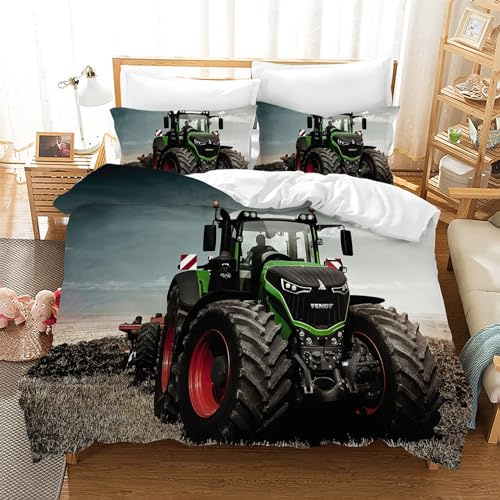 Leleyouzer Housse de Couette Tracteur 220 × 240 cm,Linge de Lit pour Enfants,Housse de Couette en Microfibre avec 2 Taies d'oreiller 50 x 75 cm (Tracteur 2)
