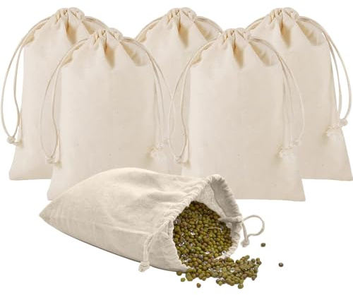 Cotton Muslin Bags, 6 PCS White Drawstring Gift Bags, Reusable Filter Bag, Cotton String Bags Breathable Pouches Mesh Bags for Wedding Party Festival 26 x 31 cm Off White