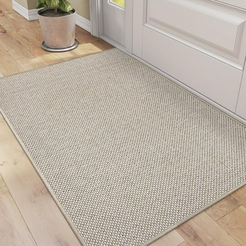 DEXI Schmutzfangmatte Innen 61 x 92 cm, rutschfest Fußmatte waschbar, absorbierend Fussmatte, Dünne Türmatte Eingangsteppich für Haustür & Flur, Beige