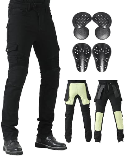 CTBQiTom Pantaloni Moto Uomo con Fodera Aramid e Protezione CE Rimovibile per Motocross,Nero,32W/30L