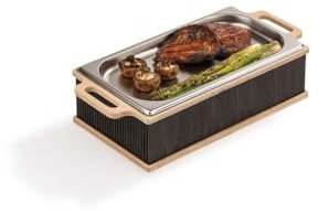 INEXTERIOR BBQ-Boards - Fleischwarmhalter fürs Grillen - Grillgut Stövchen mit BBQ-Design – Speisenwärmer – Warmhaltebehälter mit Kerzen - Warmhaltebox Grillparty (Schwarz, S)