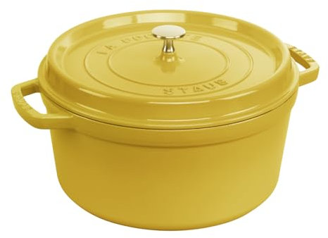 STAUB Gusseisen Bräter/Cocotte, Rund 26 cm, 5,25 L, Aromaregen Funktion für optimale Befeuchtung, Für alle Herdarten inkl. Induktion & Backofen, Citron, Gelb