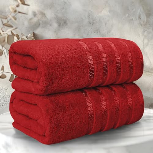 Casabella Bath Sheets - Luxury 2 Pack Bathsheet 90x180 cm - 100% Cotton Towels - Quick Dry Extra Large Bath Towel - Super Soft Highly Absorbent Jumbo Bath Sheet - Large Bathroom Towels - Red