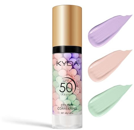 KYDA Color Correcting Face Primer, SPF 50 PA+++, Moisturizing Makeup Primer, One Step Brightening Primer to Even Skin Tone, Oil Control Skin Corrector, Sheer Finish, Refreshing, Purple Pink Green