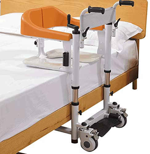 Patientenlifter Transfer Lift Stuhl, Rollstuhl Lift mit Handkurbel Lifthebel, höhenverstellbarer Behinderten-Dusch-Stuhl - Bett Toilettenstuhl mit 180° geteiltem Sitz