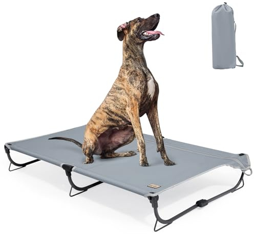 CANINE CANYON Daisy Cot, XL Faltbares erhöhtes Hundebett, tragbar, erhöht, für den Außenbereich, kühlend, kaufest, wasserdicht, strapazierfähig bis zu 72,6 kg, für Camping/Zuhause, Grau, 124,5 x 83,8