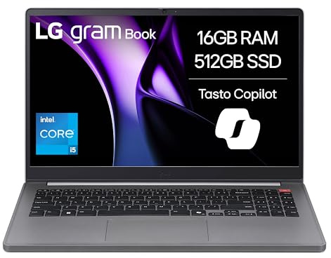 LG Gram Book 15U50T Notebook 15.6, Intel Core i5-1334U, 16GB RAM, 512GB SSD, IPS, Full HD 1920x1080, Tasto Copilot, Batteria 51Wh, Windows 11 Home, Tastiera Italiana, Silver