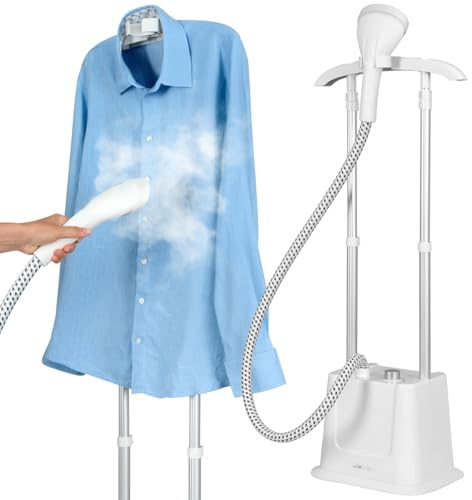 Clatronic, Steam Iron TDC3809, vit, 1600 W, med avtagbar 1,2-liters tank, 3-stegs ånginställning, 1,5 m teleskopstång, tillbehör ingår, idealisk för kläder och ömtåliga textilier