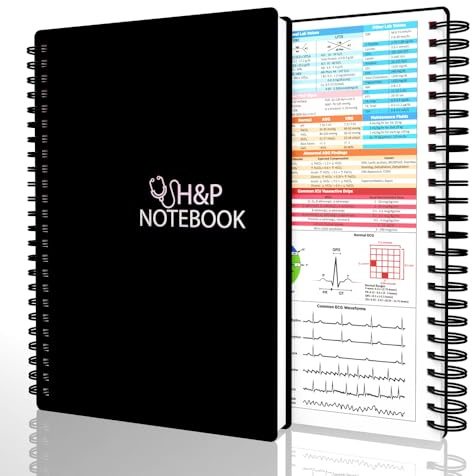 H&P anteckningsbok – medicinsk historia och fysisk anteckningsbok för läkare och studenter, inklusive medicinsk terminologi, passar i vit rock, 100 gsm tjockt papper, A5 (6,9 x 8,6 tum) (svart)