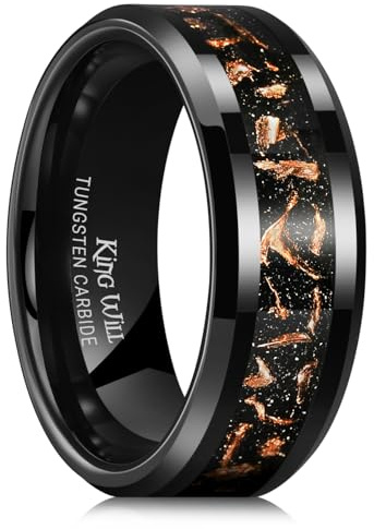 King Will Fede nuziale da uomo in tungsteno con intarsio meteorite, 6 mm 8 mm, anello di fidanzamento lucido per coppie, anello di promessa per donne, vestibilità comoda, R 1/2(59.53mm), Carburo di