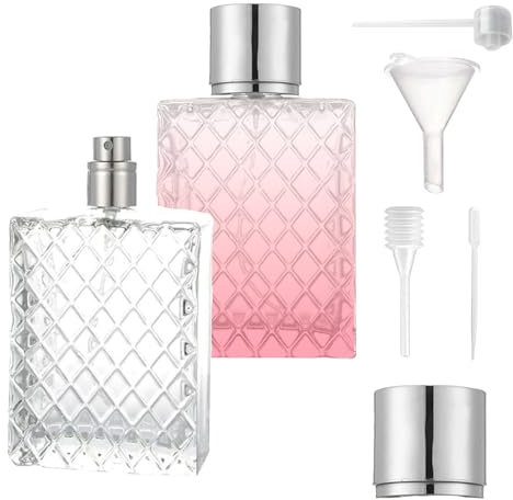 Orizizhic Riempitore per profumo, 2 pezzi, 100 ml, nebulizzatore per profumo, bottiglia rettangolare in vetro trasparente con imbuto contagocce pompa nebulizzatore da riempire autonomamente in vetro