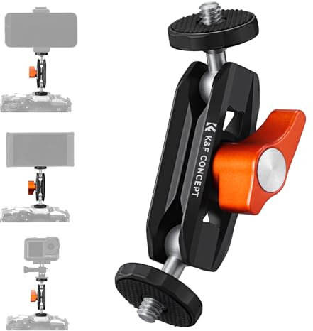 K&F CONCEPT Brazo Mágico Flexible de Doble Rótula, Brazo Mágico Articulado Mini con Tornillo 1/4-20, Rótula Giratoria 360°,Brazo de Montaje para Cámara, Monitor, Luz, Micrófono