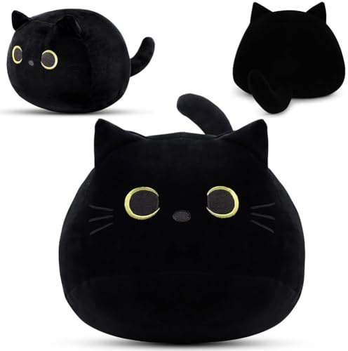CLKDPNO Black Cat Plush Toy Black Cat Bee Plush Pillow Toy Stuffed Cat Age 3+ Unique Eyes Chubby Plushs Cat Bee Stuffed Animal and Plush Toys, Halloween for Boys Girls - 40cm
