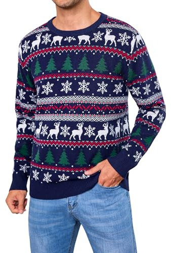 Gyabnw Jersey de Navidad Hombre de Punto Manga Larga Cuello Redondo | Manga larga, tejido de punto, cuello redondo, estilo de jersey de Navidad, para Navidad y conjuntos de invierno