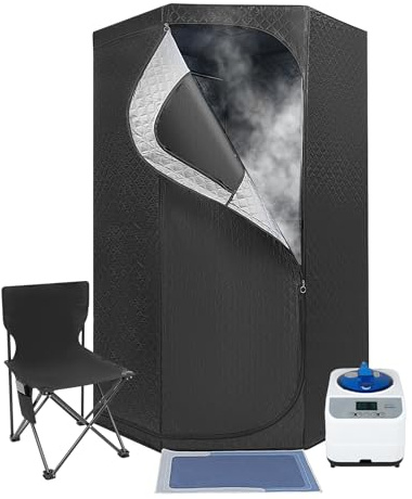 Ångbastu Bärbar ångbadbastu med 1 350 W 3 l ånggenerator, fjärrkontroll, fällstol, mobil bastutält bastu inomhus med 9 temperaturnivåer och 5–60 min