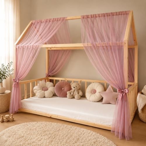 Dosel para cama de casa infantil, universal, tul premium, ambos lados, dosel, cortina de cama (rosa viejo, 340 cm)
