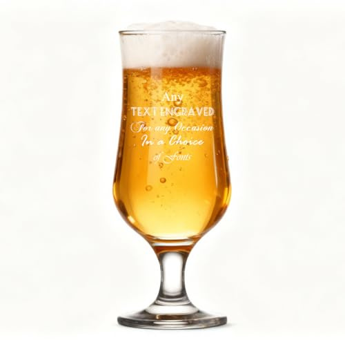 ukgiftstoreonline Personalized Stemmed Beer Glass, Crystal Clear, Custom Engraved Text, 19cm Height, Gift Box Included