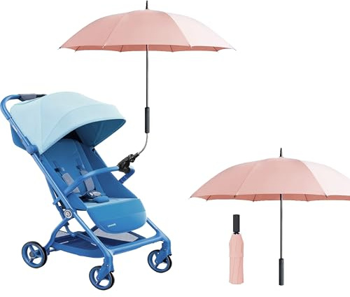 Alephnull Sombrilla universal para cochecito y silla de paseo, 2 en 1, compatible con cochecitos y paraguas, resistente al viento, protección UV (rosa, 100 cm)