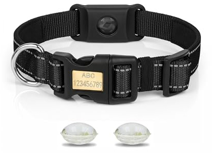Collier Anti-tiques pour Chien, Collier gravé, réfléchissant et Ajustable - Comprend Un Pendentif Anti - Collier résistant avec nom et numéro de téléphone (Noir, M（35-50cm）)
